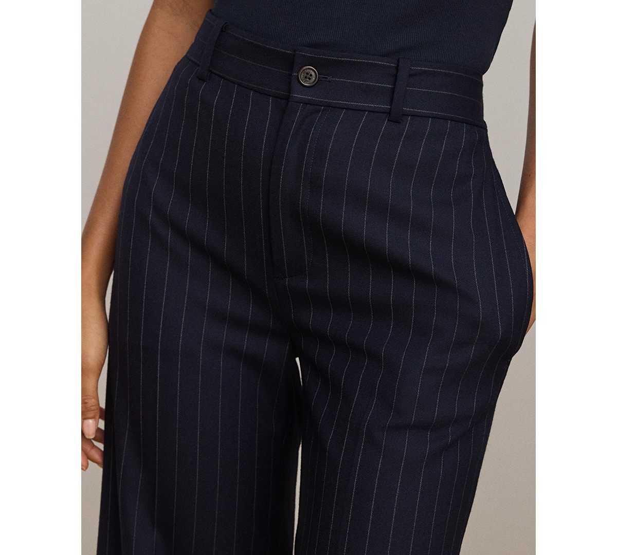 Ralph Lauren Pinstripe Wool-blend Twill Wide-leg Pant In Black