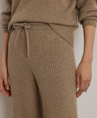 Women's Rib-Knit 100% Cashmere Checha Full Length Wide-Leg Pants