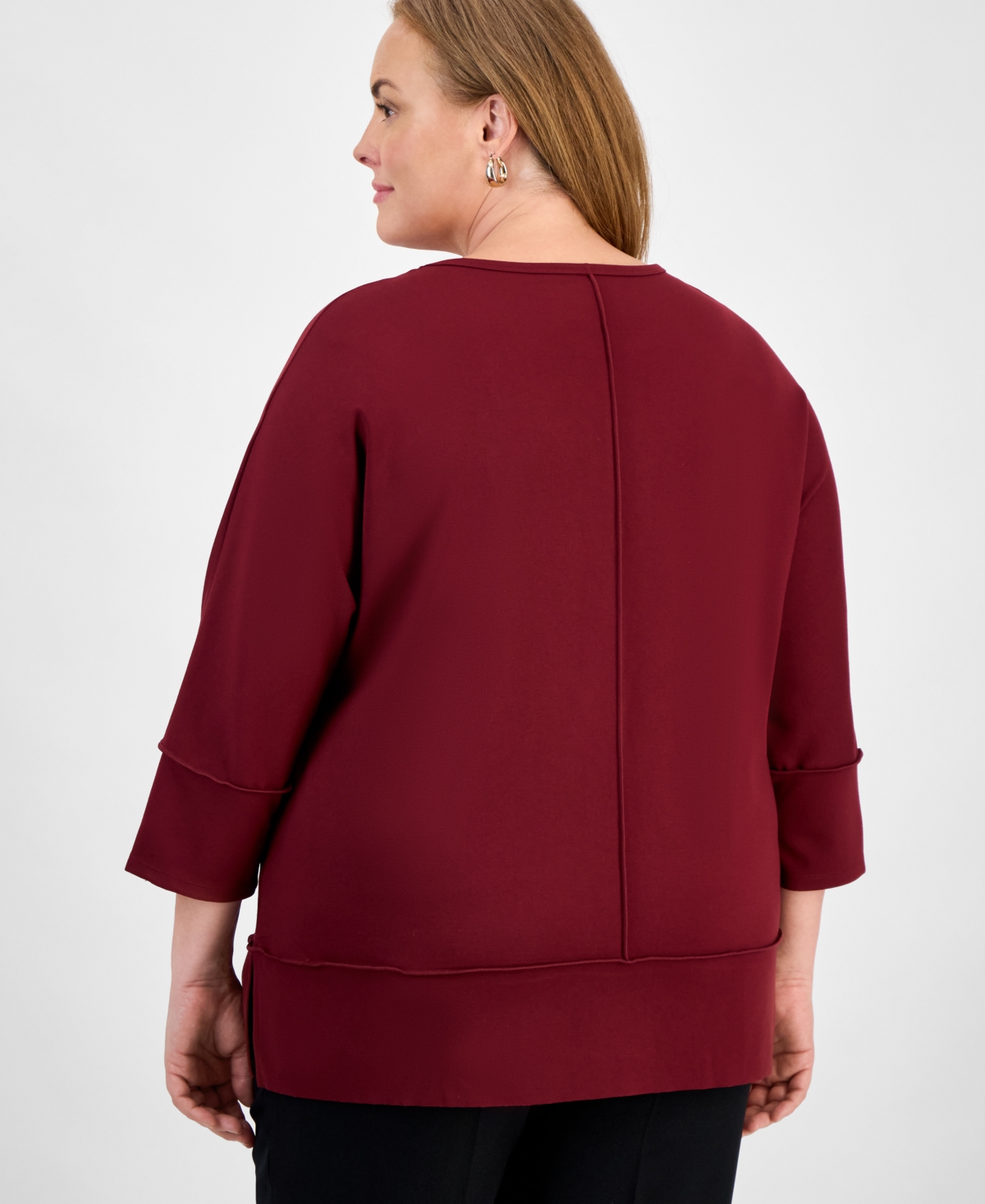 Jones New York Plus Size Serenity Crewneck Dolman-sleeve Top In Burgundy