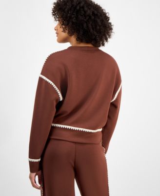 Petite Cozy Whipstitch Long-Sleeve Crewneck Sweatshirt, Macy's Exclusive