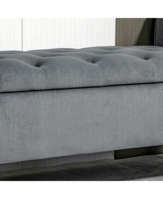Button-Tufted Storage Velvet-Touch Polyester, Rubberwood Ottoman Bed Bench,