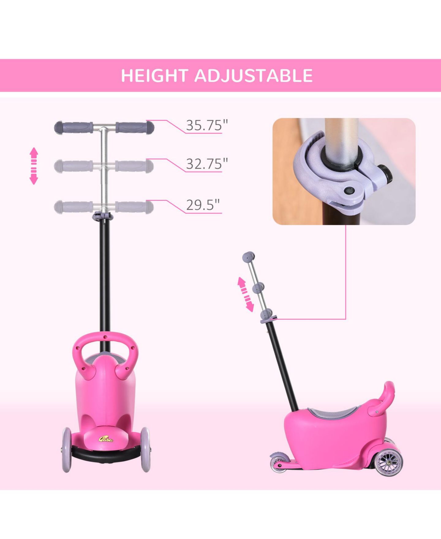 Детская игрушка Qaba 3-in-1 Kids Scooter, Adjustable Handlebar, 44 lbs Capacity, Ages 2-6 — фото 5