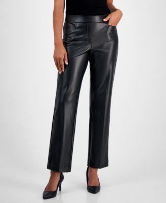 Faux-Leather Mid-Rise Straight-Leg Pants, Regular & Petites