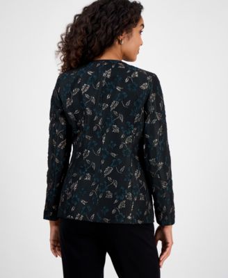 Women's Metallic Jacquard Collarless Jacket, Regular and Petite Sizes