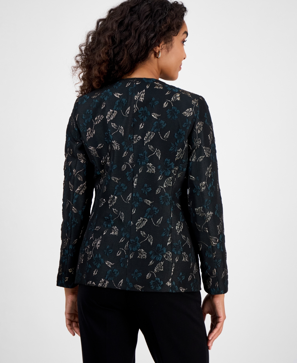 Kasper Women's Metallic Jacquard Collarless Jacket, Regular And Petite Sizes In Black