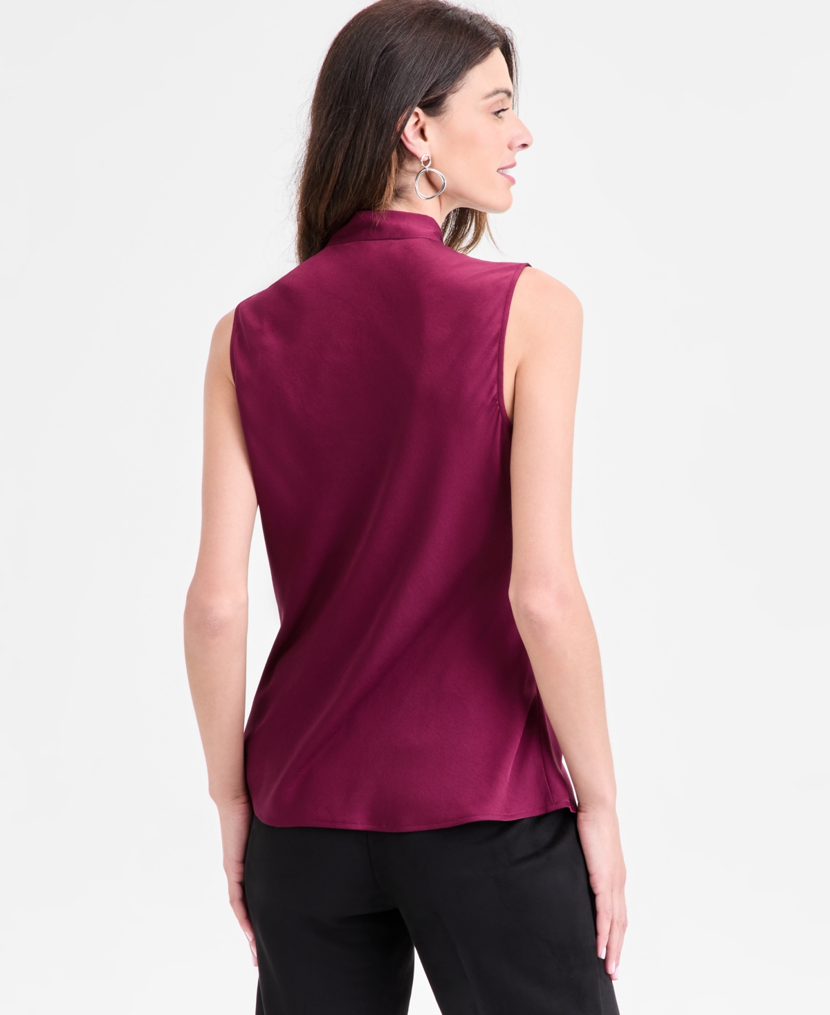Kasper Tie-neck Sleeveless Blouse, Regular & Petite In Burgundy