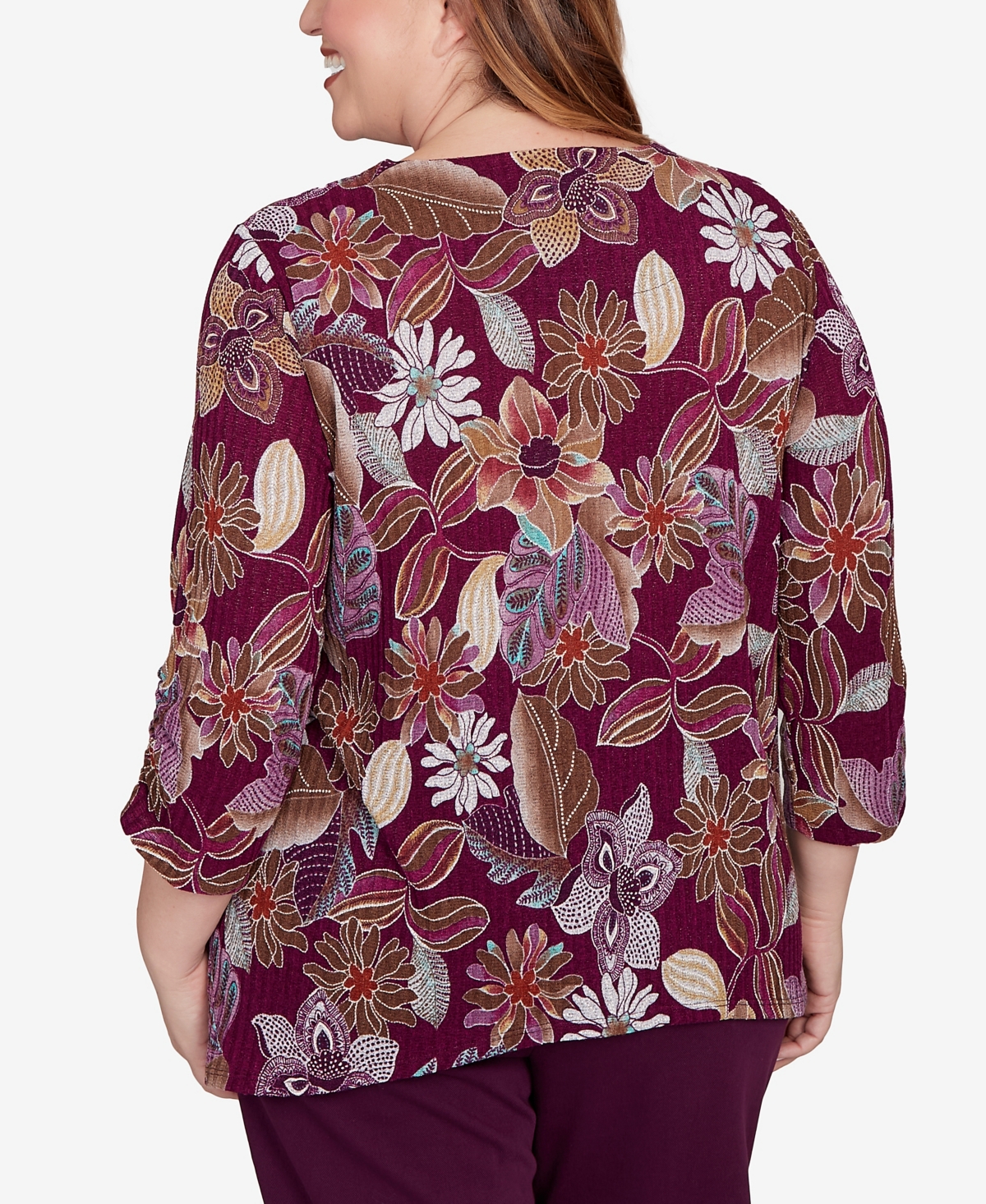 Alfred Dunner Plus Size Urban Legend Batik Floral Melange Printed Top In Multi