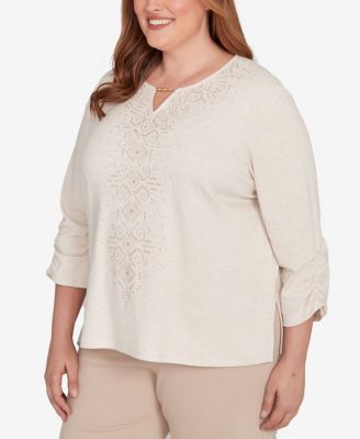 Plus Size Urban Legend Center Embellished V-Neck Top