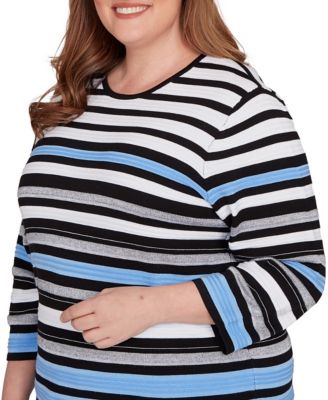 Plus Size As Usual Textured Stripe Sweater with Necklace