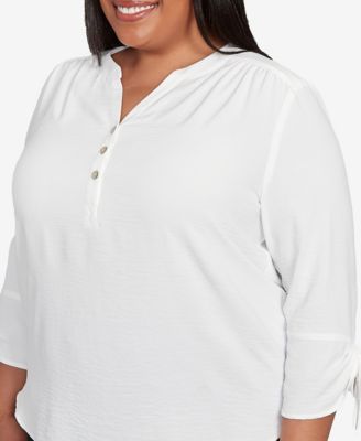 Plus Size As Usual Tie Sleeve Crinkle Textured Henley Top