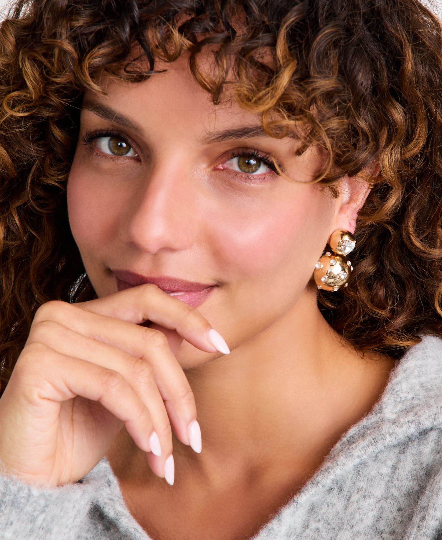 Crystal Half Bead Drop Earrings