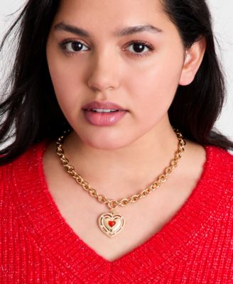 Pav&eacute; & Stone Heart Pendant Necklace, 18" + 3" extender, Macy's Exclusive