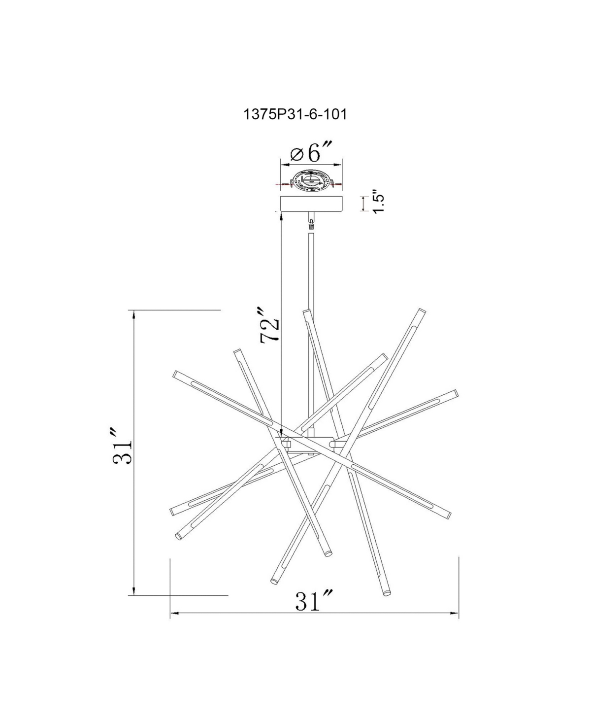 Cwi Lighting 36.5" Metal Oskil Led Integrated Chandelier In Black