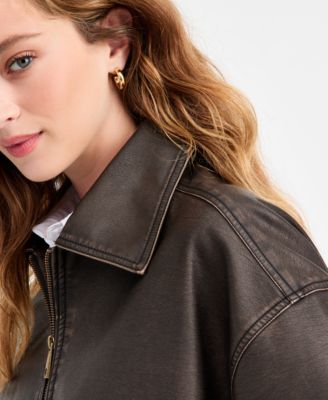 Women's Oversized Faux-Leather Bomber Jacket, Macy's Exclusive