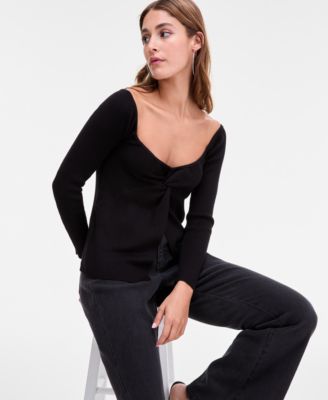Bar III - Women's Twist-Front Ribbed Knit Sweater