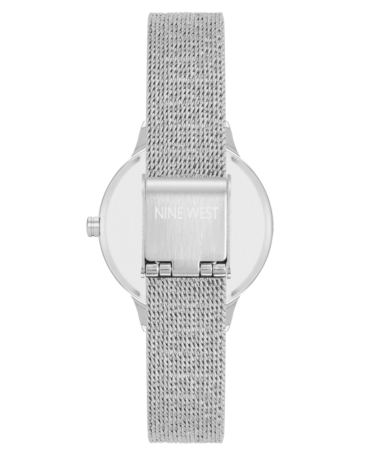 Nine West Women's Quartz Capital Silver-tone Stainless Steel Mesh Watch, 34mm In Gray