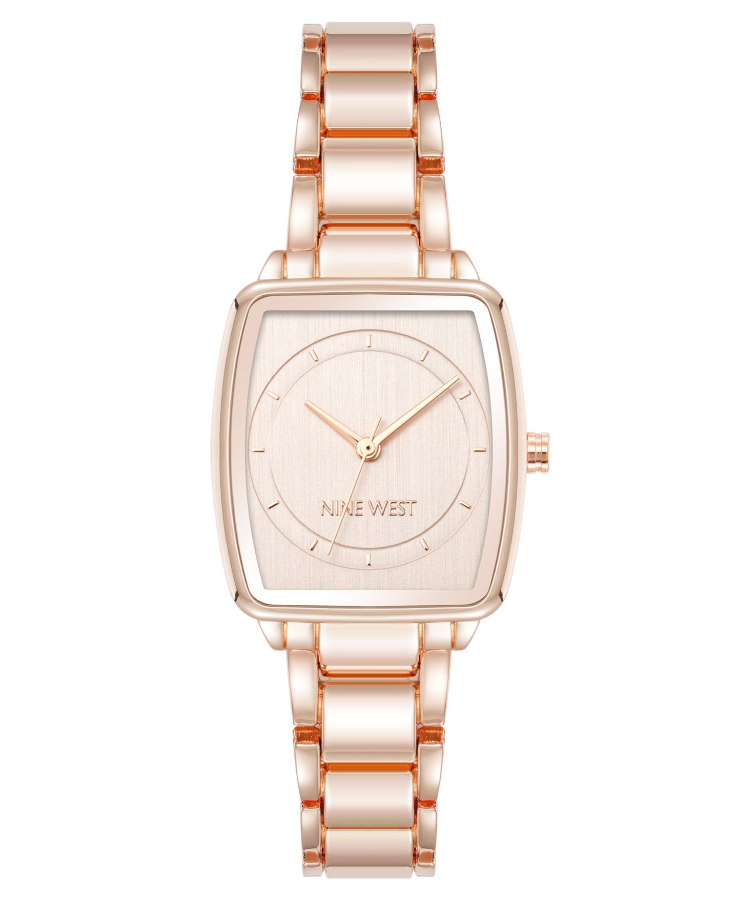Женские часы Nine West Quartz Cushion Rose Gold-Tone Metal Alloy, 26mm — фото 1