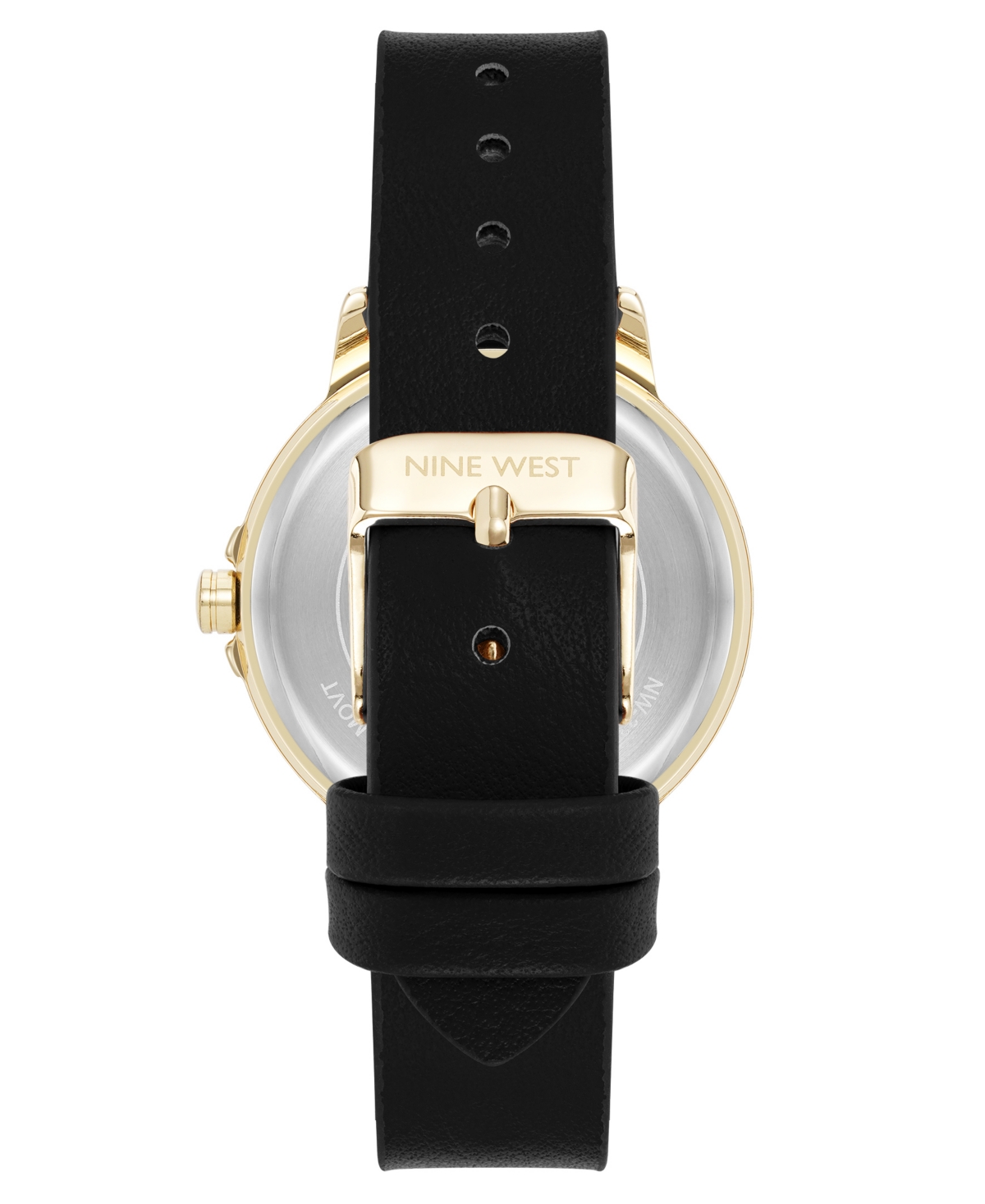 Nine West Women's Quartz Premier Black Leather And Gold-tone Watch, 34mm In Black