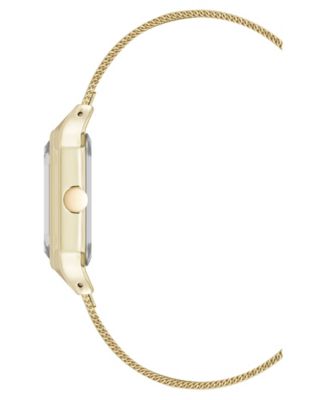 Women's Quartz Faceted Olive and Gold-Tone Stainless Steel Mesh Watch, 26mm