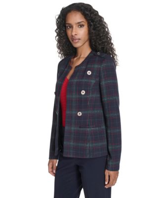 Women's Windowpane Open Front Band Jacket