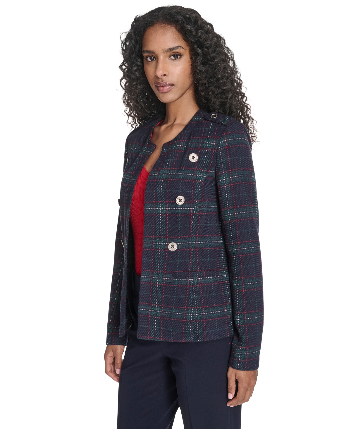 Tommy Hilfiger Women's Windowpane Open Front Band Jacket In Multi