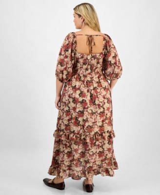 Trendy Plus Size Printed Puff-Sleeve Maxi Dress, Macy's Exclusive