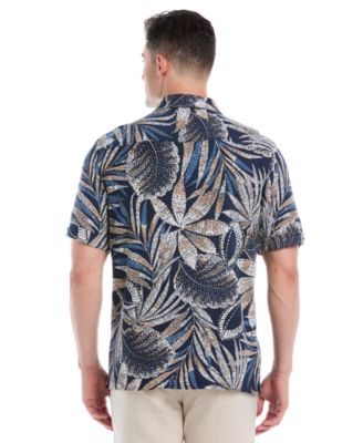 Men's Pointillism Tropical Print Short-Sleeve Button-Down Shirt
