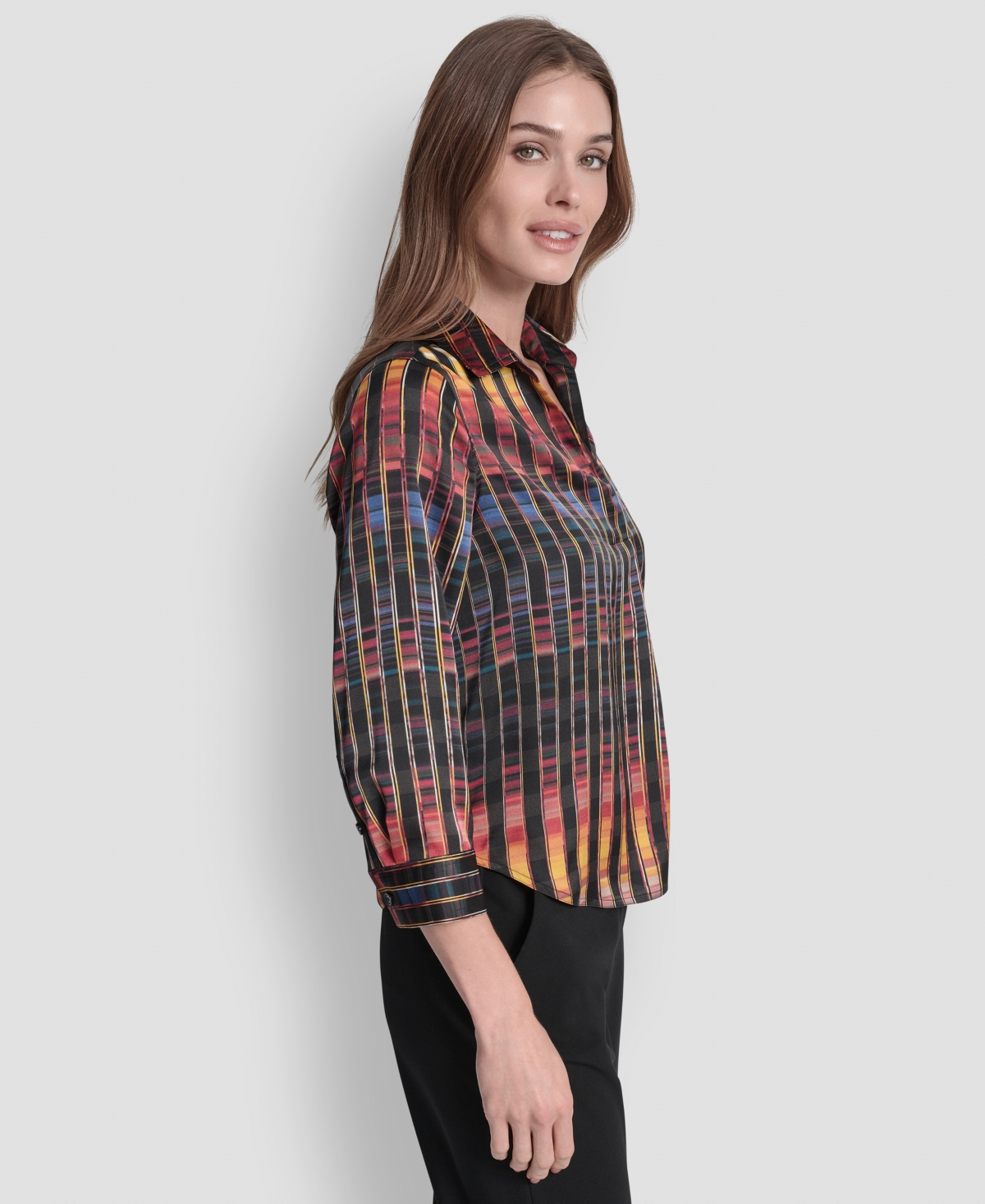 Dkny Twist Front Crinkle Satin Shirt In Multi