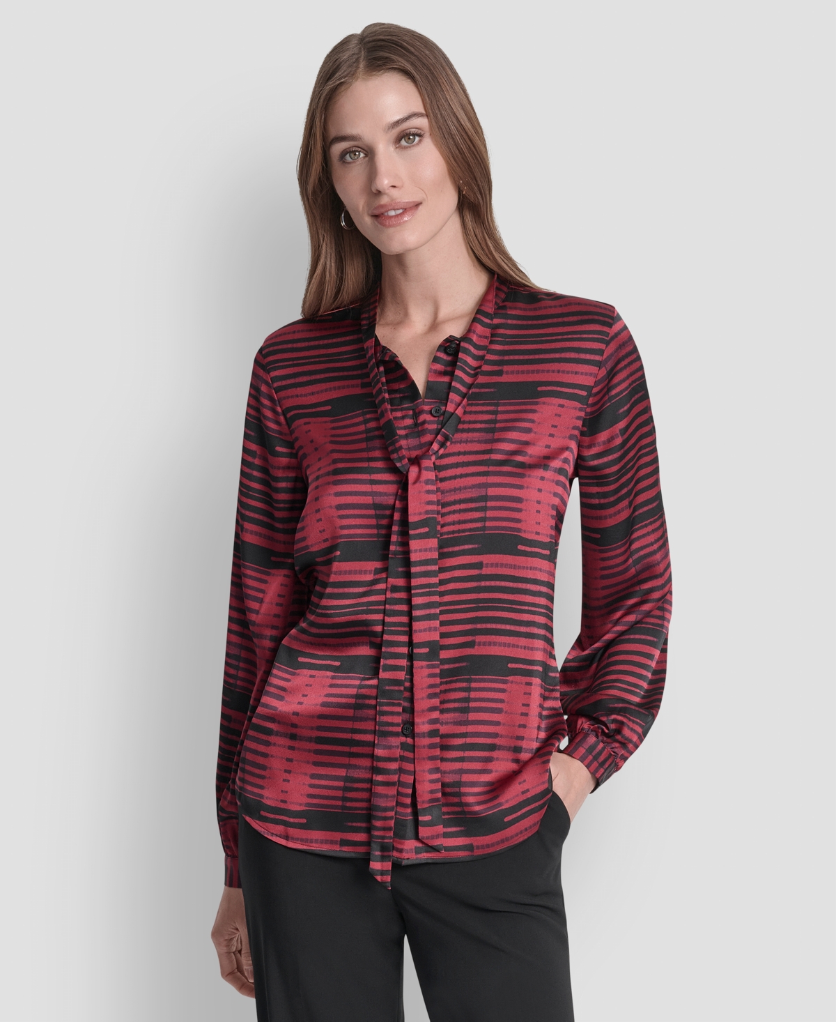 Dkny Twist Front Crinkle Satin Shirt In Multi