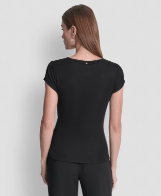 Women's Short Sleeve Rib Knit Waist Tie Detail Top