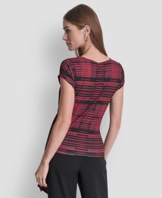 Women's Printed Jersey Waist Tie Detail Knit Top