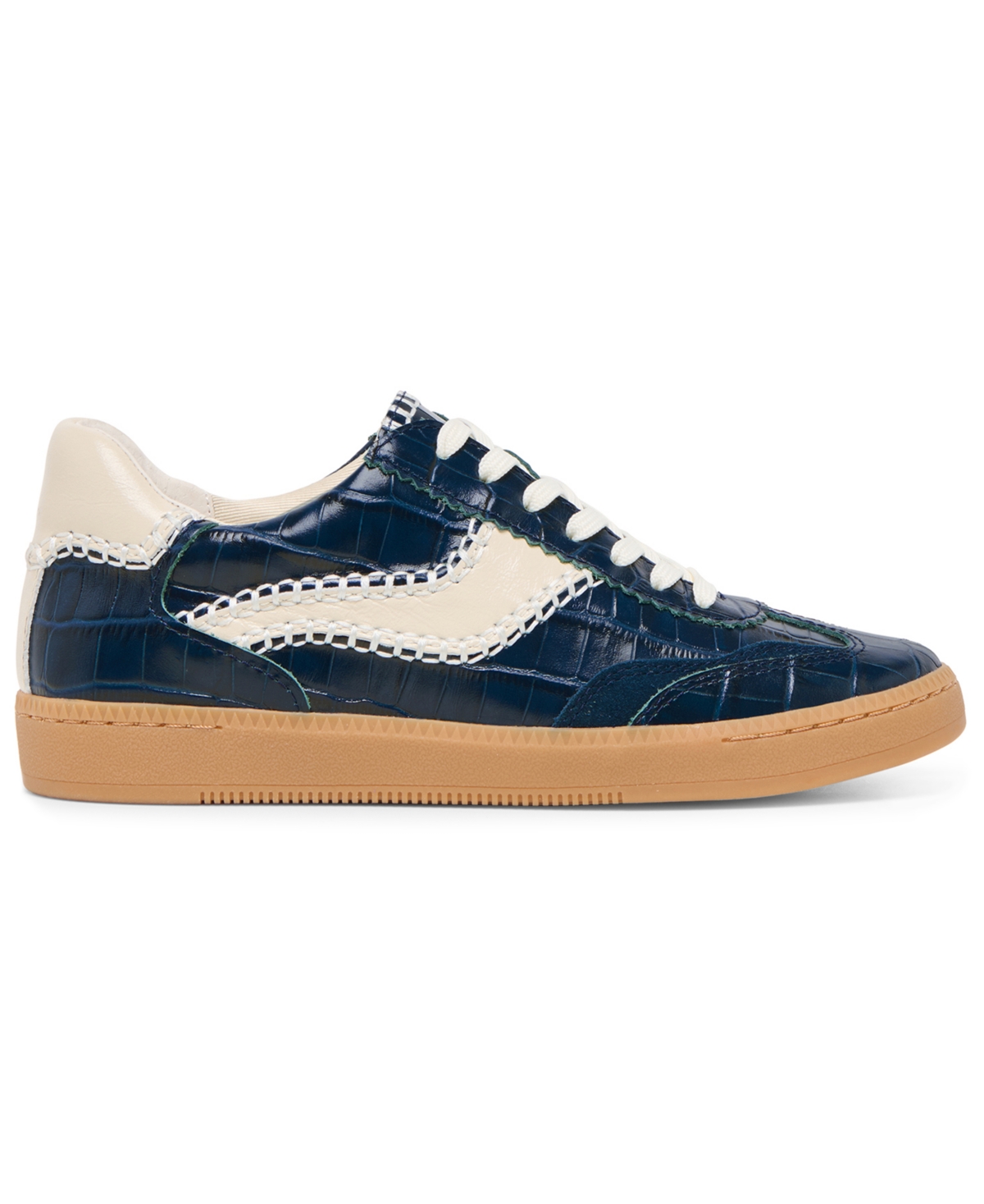 Dolce Vita Notice Stitch Sneakers Ink Croco Embossed Leather In Blue