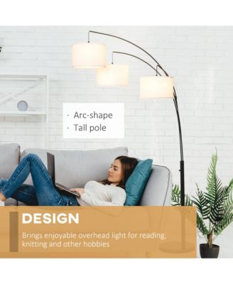 Arc Floor Lamp w/3 Hanging Drum Shape Lampshade, and Flexible Steel Pole