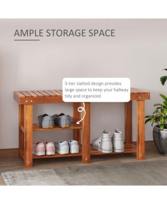 3-tier Acacia Wood Rustic Country Entryway Bench Hallway Organizer with Shoe