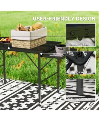 Folding Grill Table, 4.5 ft Portable Camping Table w/ Wing Panels
