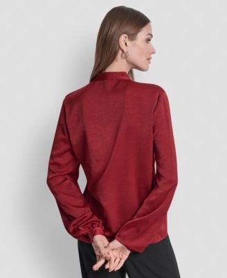 Women's Crushed Satin Long Sleeve Blouse