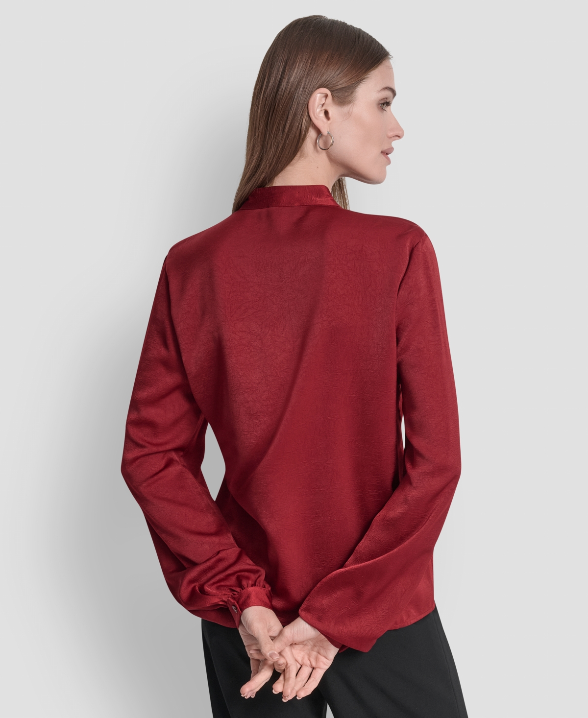 Dkny Women's Crushed Satin Long Sleeve Blouse In Red