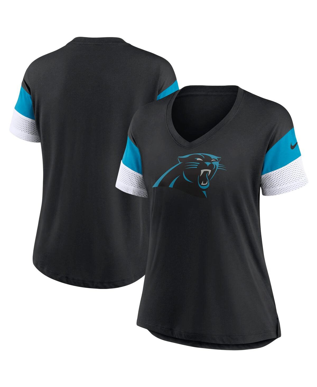 Women's Black Carolina Panthers Team Logo Fashion Performance Tri-Blend V-Neck T-Shirt - Black