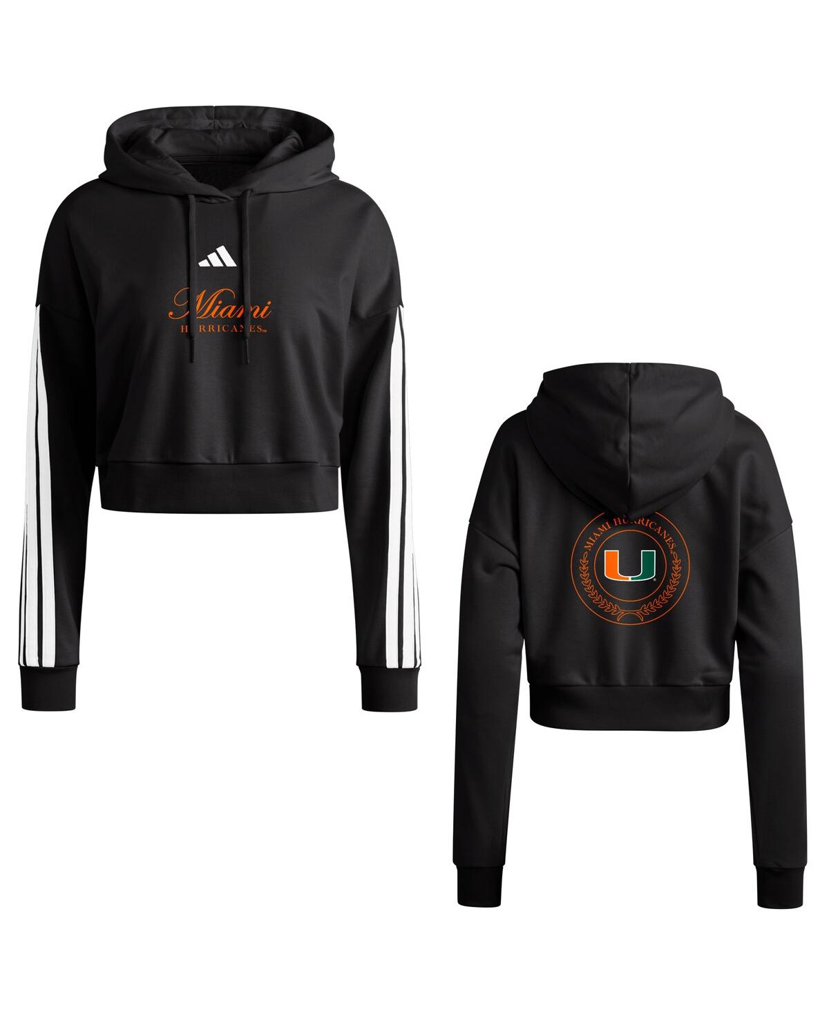 Women's Black Miami Hurricanes Campus Queen Cropped Pullover Hoodie - Black