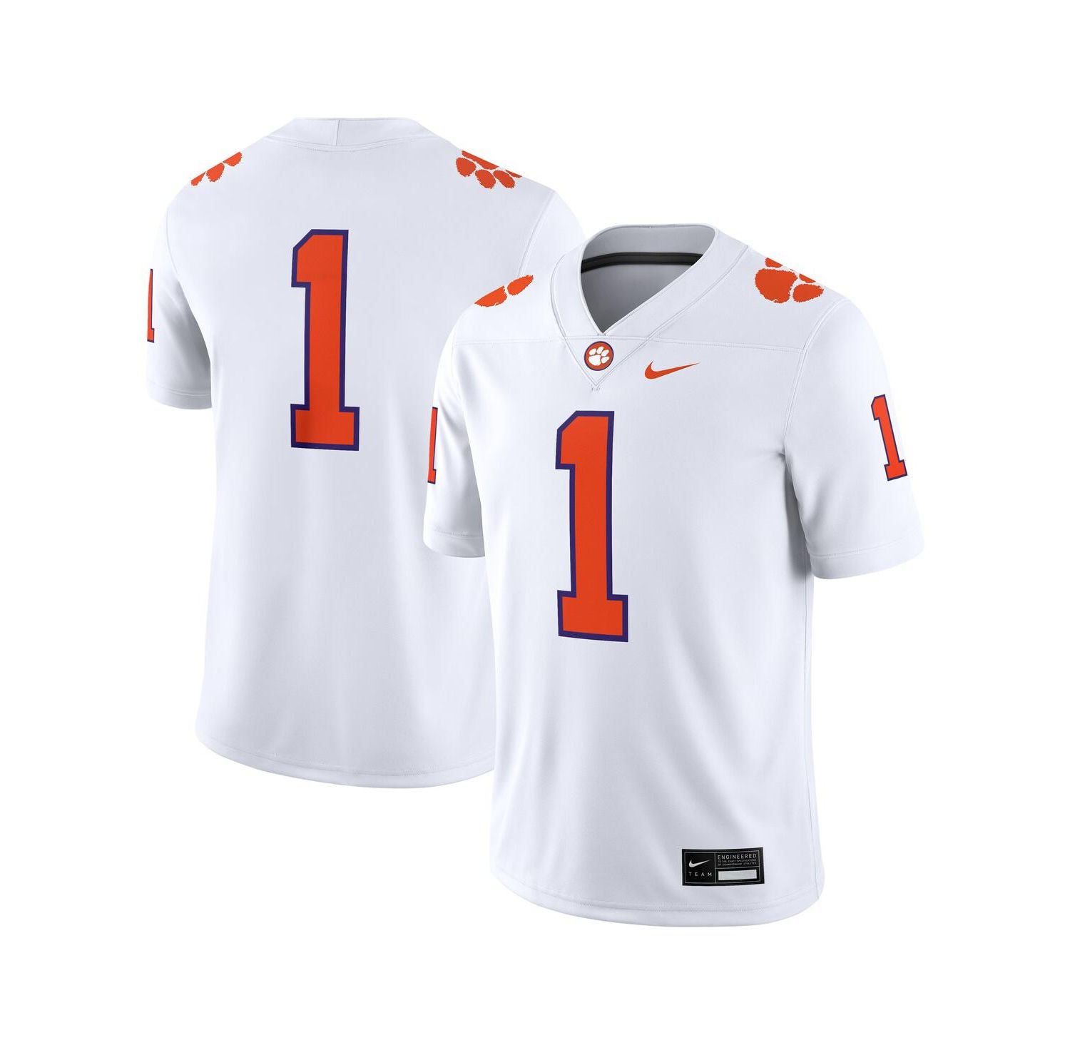 Men's 1 White Clemson Tigers Game Jersey