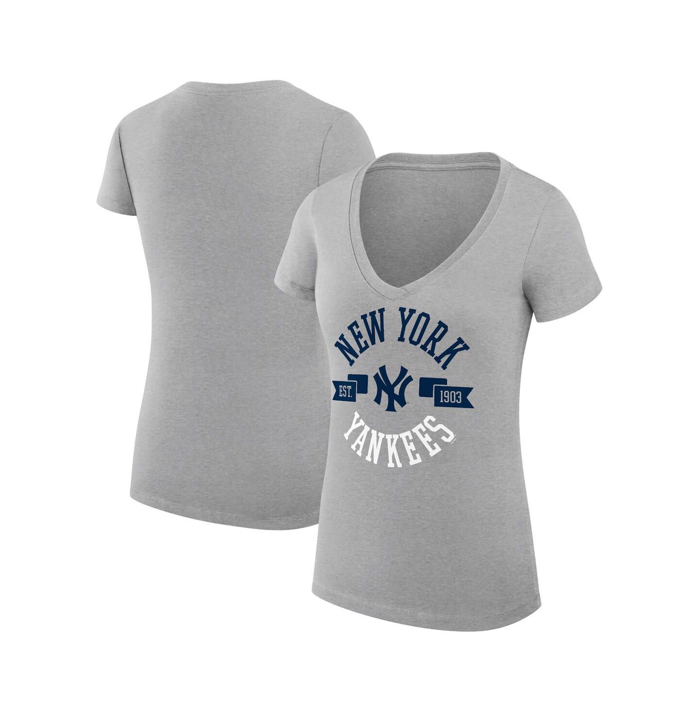 Женская футболка G-III 4Her by Carl Banks Heather Gray New York Yankees City Graphic V-Neck Fitted — фото 1