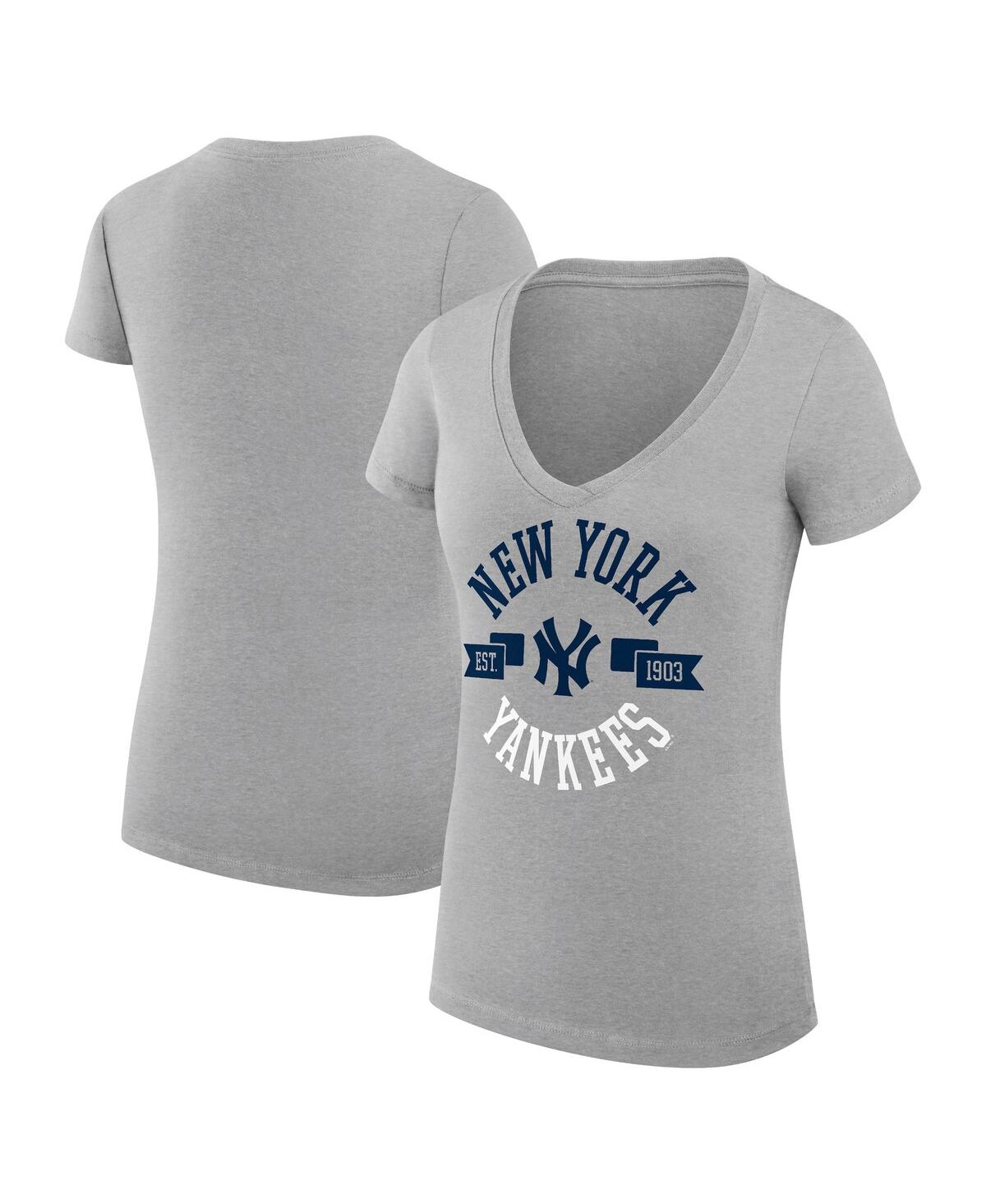 Women's Heather Gray New York Yankees City Graphic V-Neck Fitted T-Shirt - Heather Gray