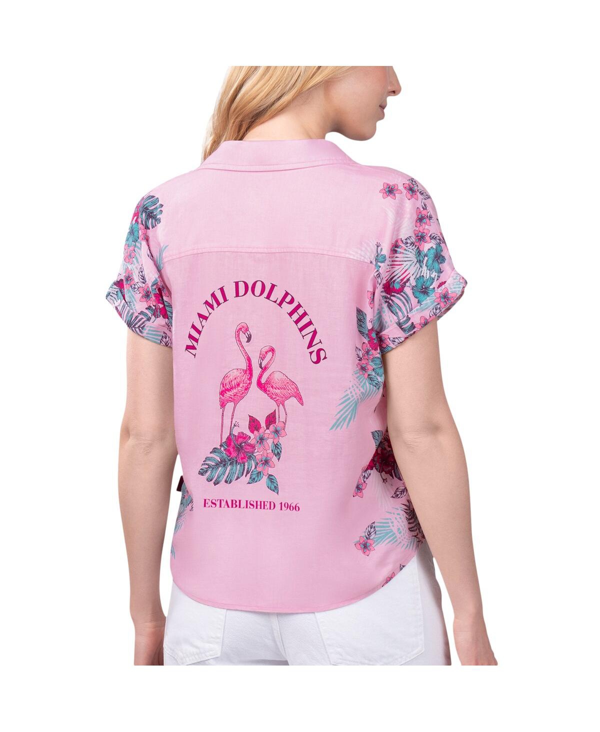 Margaritaville Women's Pink Miami Dolphins Stadium Tie-front Button-up Shirt In Pink