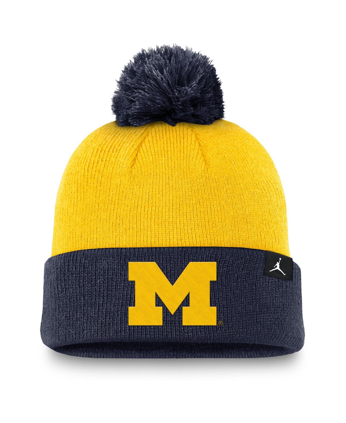 Jordan Men's Maize/navy Michigan Wolverines Peak Cuffed With Pom Knit Hat