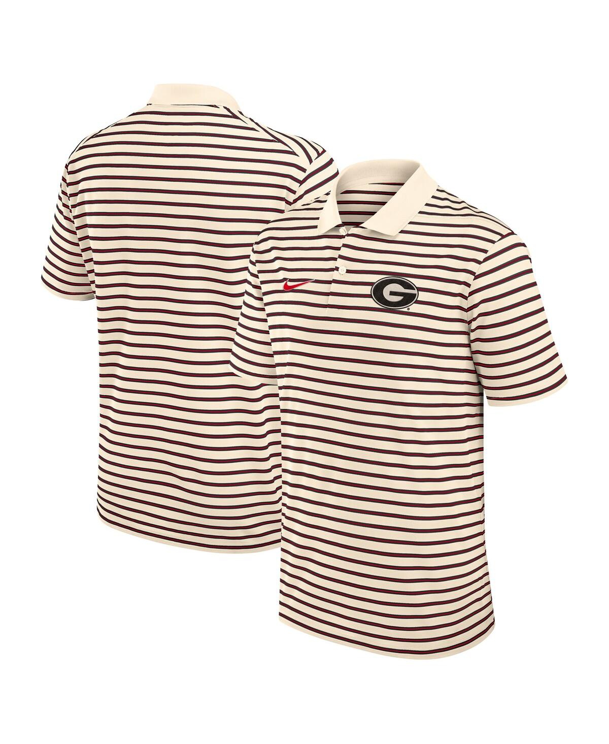 Men's Cream Georgia Bulldogs Solid Foundation Striped Performance Polo Shirt - Cream