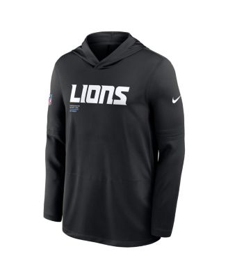 Men's Black Detroit Lions Sideline Pure Fury Performance Long Sleeve Hoodie T-Shirt