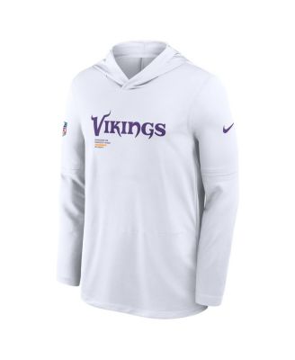 Men's White Minnesota Vikings Sideline Pure Fury Performance Long Sleeve Hoodie T-Shirt