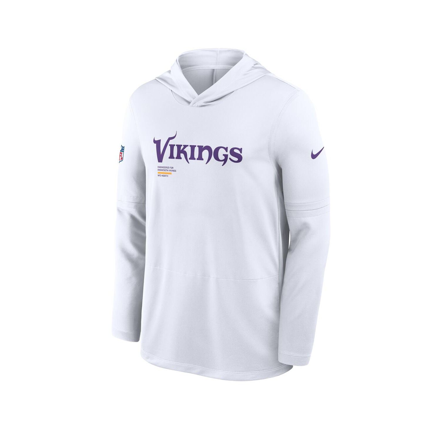 Men's White Minnesota Vikings Sideline Pure Fury Performance Long Sleeve Hoodie T-Shirt