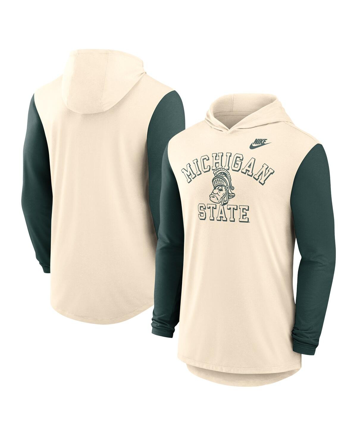 Men's Natural/Green Michigan State Spartans Legacy Color-Block Tri-Blend Performance Long Sleeve Hoodie T-Shirt - Natural, Green