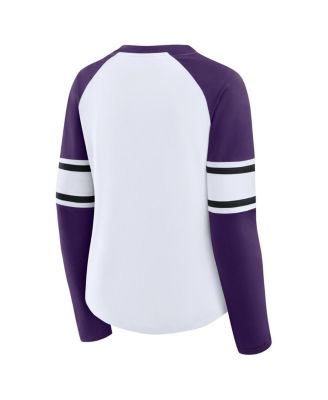 Women's White/Purple Baltimore Ravens Redzone Blitz Package Raglan Lace-Up V-Neck Long Sleeve T-Shirt